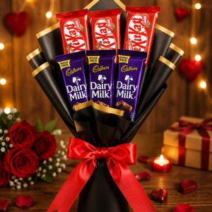 Chocolate bouquet with 3 KitKat and 3 Dairy Milk chocolates for special occasions