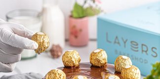 Ferrero Rocher Cake | Layers Bakeshop Delivery Ferrero Rocher Cake from Layers Bakeshop with chocolate hazelnut topping