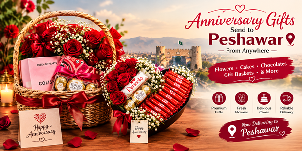 Send Anniversary Gift to Peshawar Send an anniversary gift to Peshawar: cake, red roses and chocolate bouquet at a couple's door