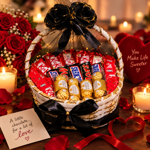 Romantic chocolate gift basket with Ferrero Rocher, KitKat, Snickers and Mars delivery in Peshawar and Islamabad