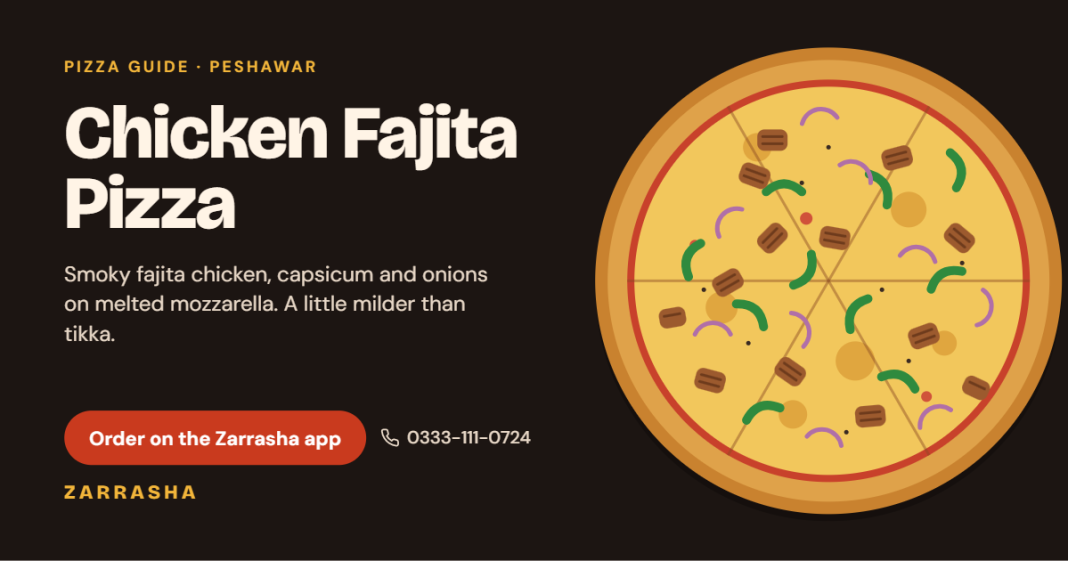 Chicken fajita pizza topped with fajita chicken, green capsicum, onions and melted mozzarella