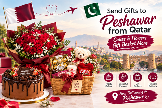 Send Gifts to Peshawar from Qatar Send gifts to Peshawar from Qatar: cake, flowers and gift basket delivered to a family home